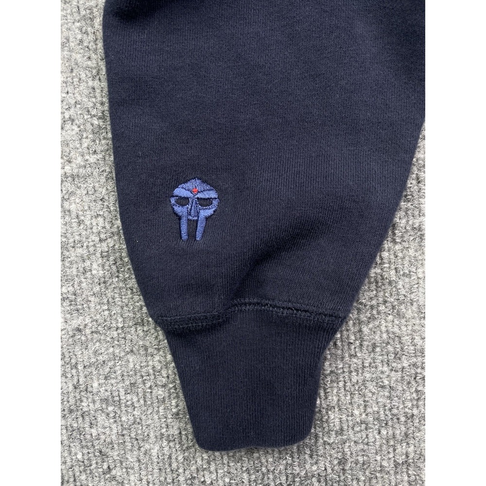 MF DOOM Hoodie Mens Medium Navy Blue Gas Drawls Graphic Pullover Sweatshirt - Picture 9 of 10